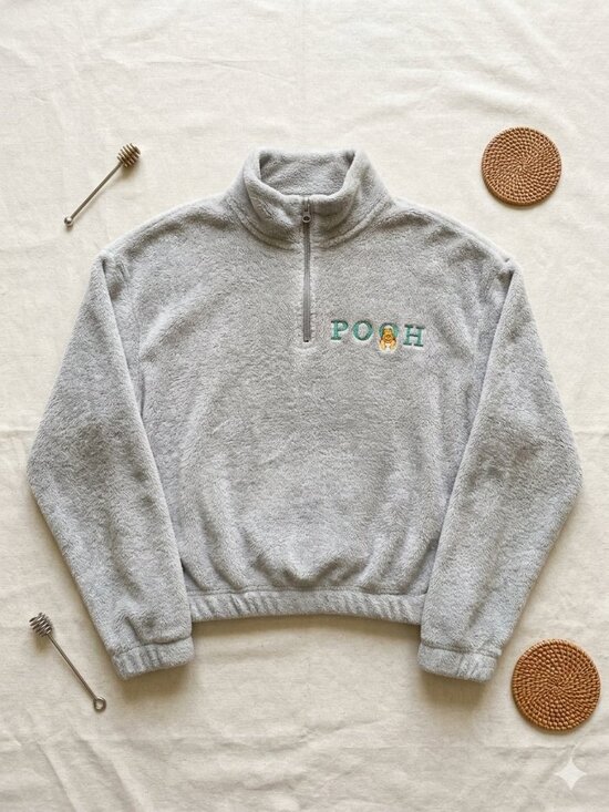 Disney Tops - Disney XS Gray Pooh Quarter Zip Plush Fleece Mock Neck Top Pullover Sweatshirt
